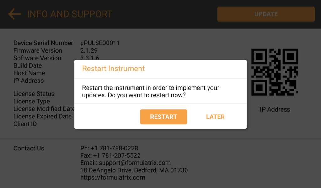 Restart Instrument Pop-up