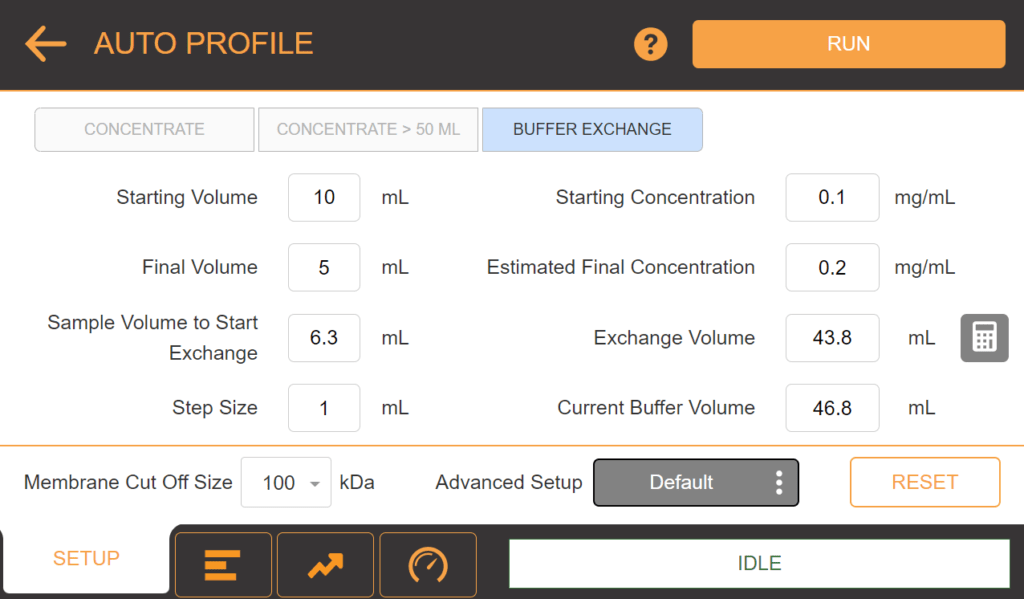 The Buffer Exchange Setup Menu