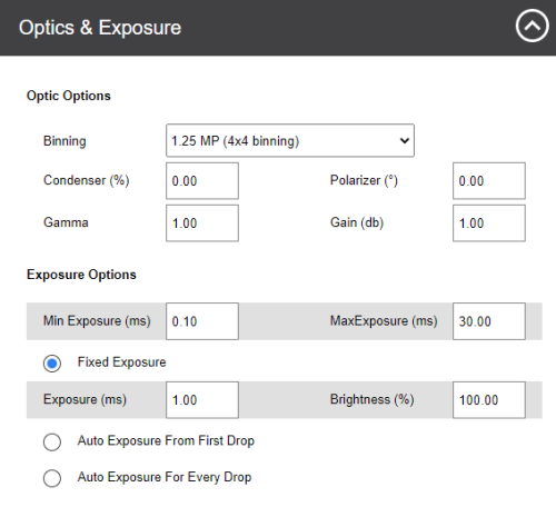 Optics & Exposure Options for Visible Lightpath