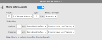 Aspirate Parameters in the Serial Dilution Settings Tab