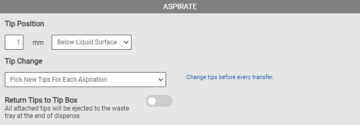 Aspirate Parameters in the Tips Tab