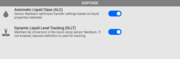 Dispense Parameters in the Advanced Tab