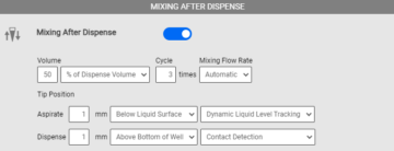 Dispense Parameters in the Mixing Tab