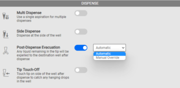 Dispense Parameters in the Optimization Tab