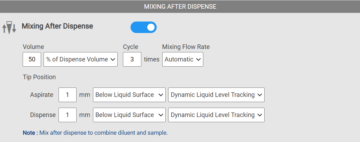 Dispense Parameters in the Serial DIlution Settings Tab