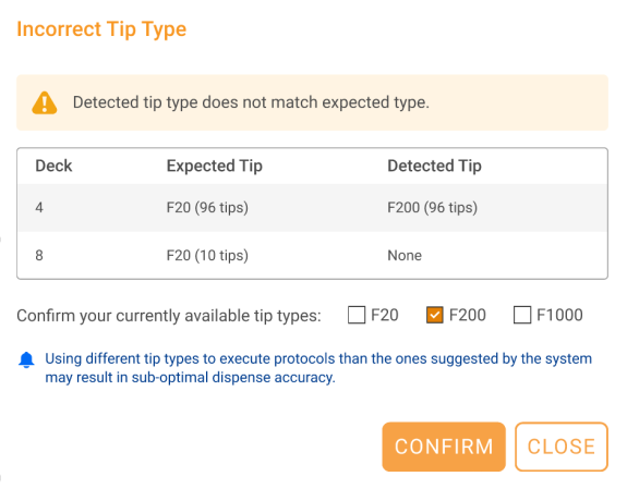 Incorrect Tip Type Window