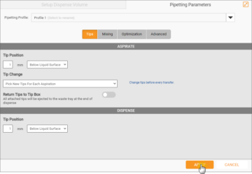 Pipetting Parameters Tab in Simple Transfer