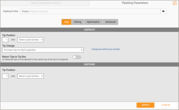 Regular Pipetting Parameters Settings