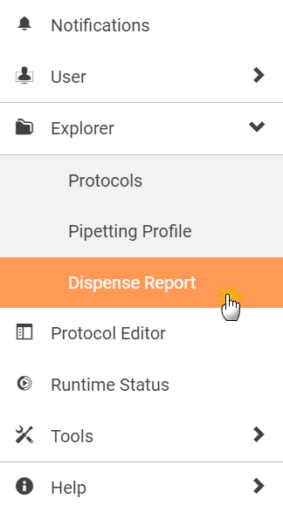 Select the Dispense Report Option