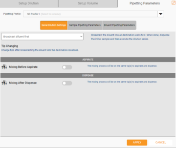 Serial Dilution Pipetting Parameters Settings