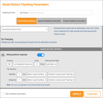 Serial Dilution Pipetting Parameters Window